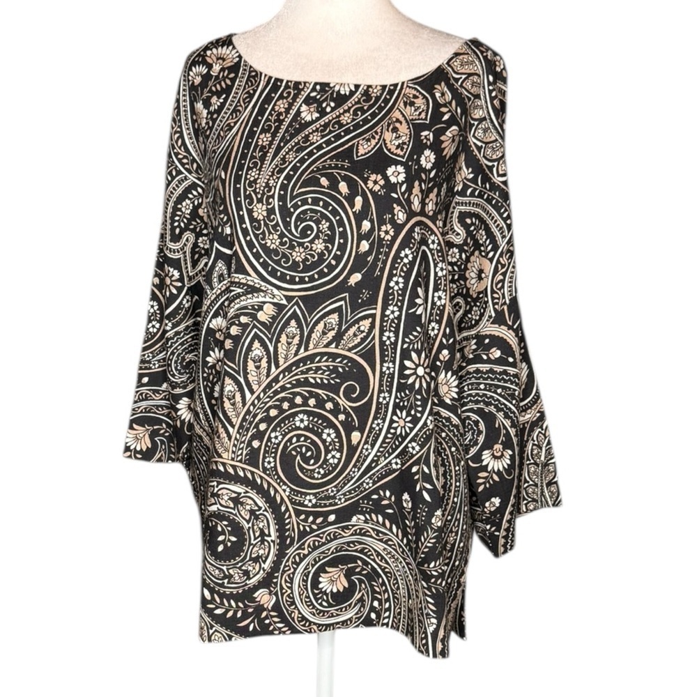 Soft Surroundings Black and Cream Paisley Blouse - Picture 3 of 16